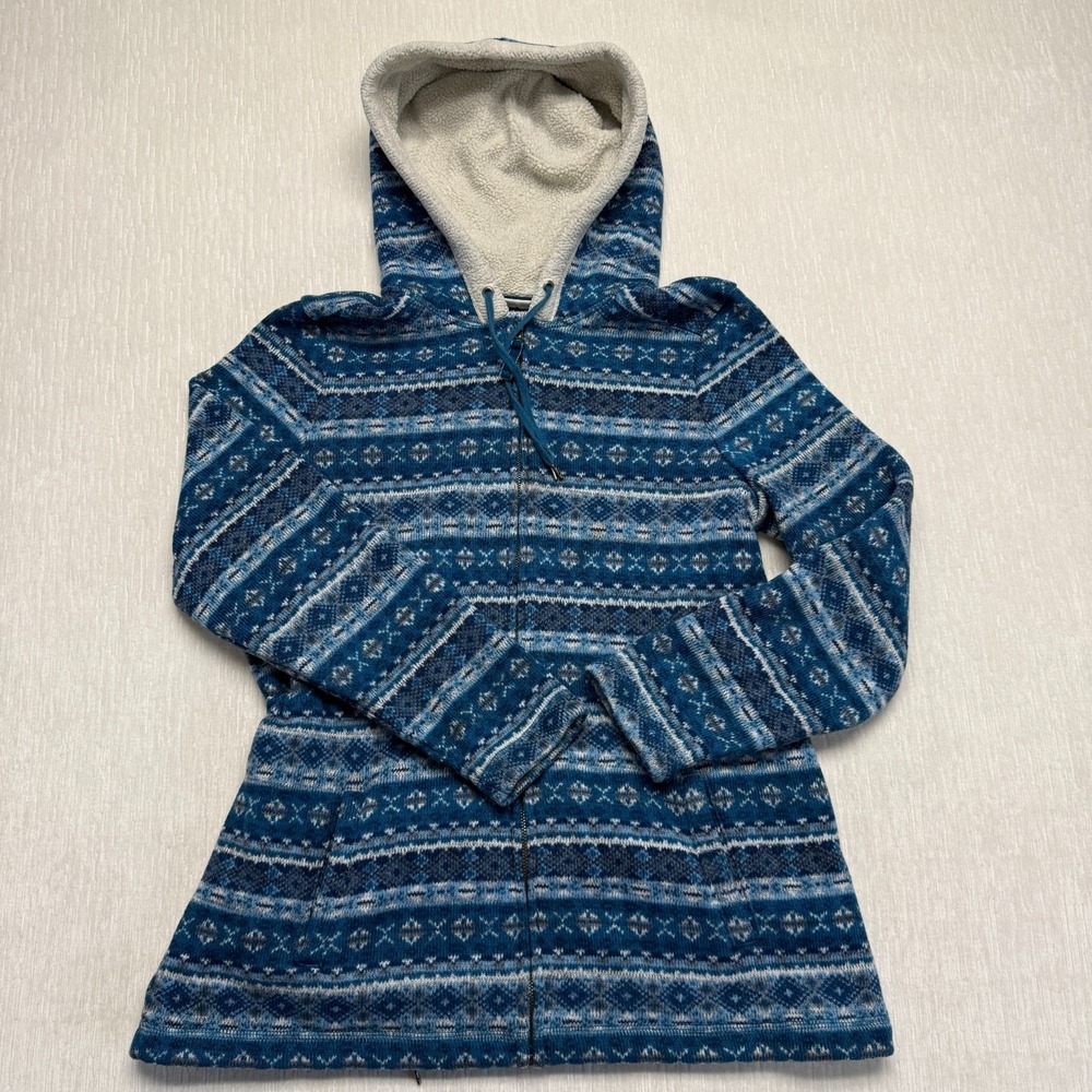 L.L. Bean Hoodie Womens XL Petite Blue Fair Isle Sherpa Lined Full Zip Jacket